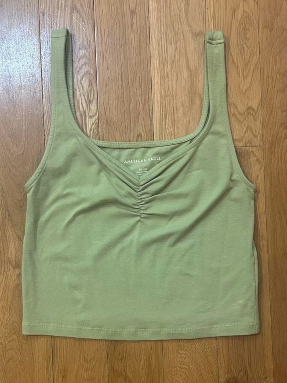 American Eagle Outfitters Light Sage Ruched Scoop Tank